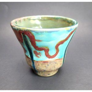 Sooz Glazebrook Footed Pot Bowl Art Pottery Artisan Signed Blue Copper JS8138